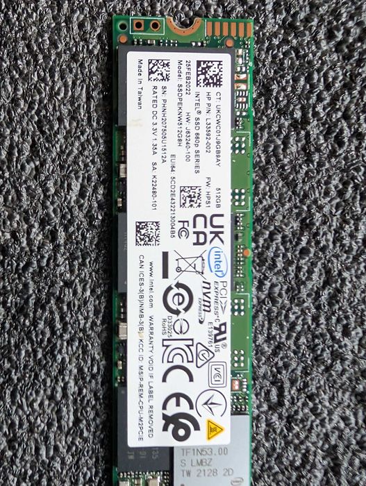 SSd 512 GB INTEL SSDPEKNW512G8H , nvme, format 2280