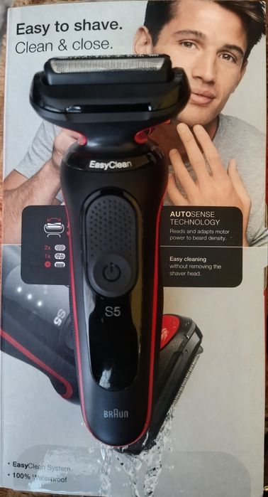 Aparat de ras electric Braun Series 5 51-R1000s Wet&Dry, AutoSense, Easy Clean, Easy Click, 3 elemente de taiere, Rosu/Negru