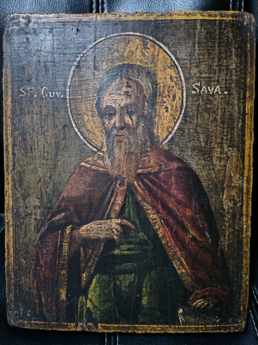 Icoana veche și rara, Sf. Cuv. Sava - 1700, semnata