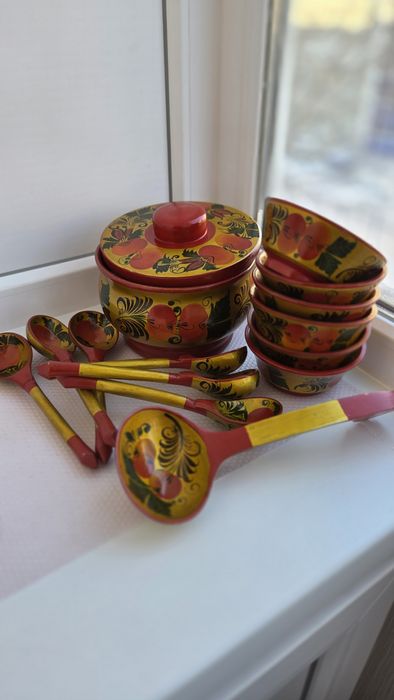 Набор посуды деревянной "хохлома"