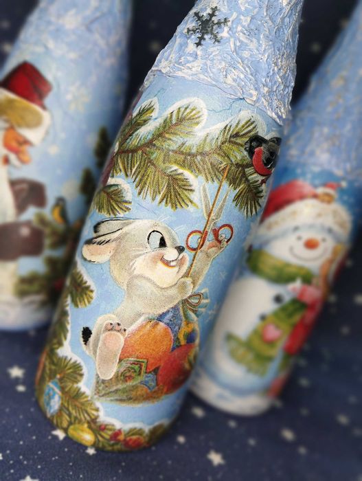 Декупаж бутылки  новогодний