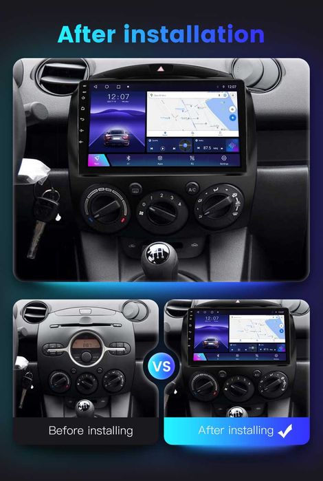 NAVIGATIE Android 14 Mazda 2 2007-2014 1/8 Gb Waze CarPlay + CAMERA