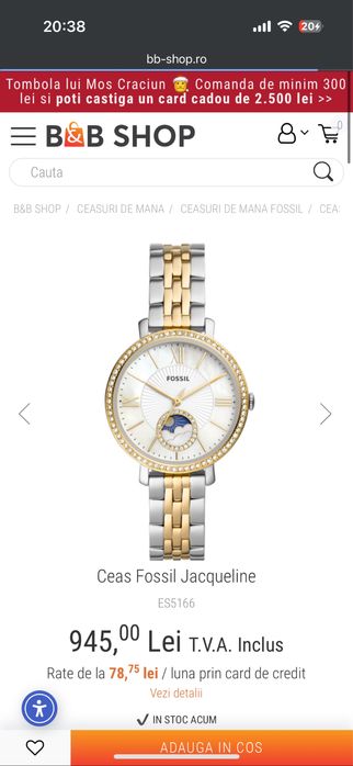 Ceas Fossil de dama Jacqueline 36mm absolut nou Moon Phase