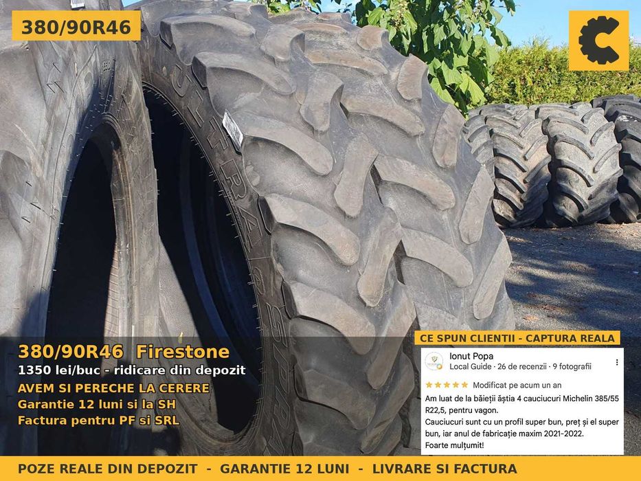 Cauciucuri Anvelope 380/90R46 380/90 R46 14.9R46 14.9-46 3809046 Firestone Prasitoare Tractor Roti Inguste SH Second Hand REDUCERE Oferta Pret Bun
