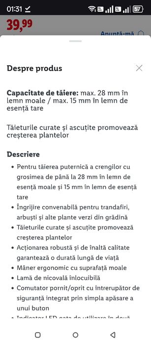 Parkside foarfeca electrica pe baterie 20V gradina vie pomi trandafiri