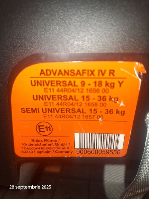 Scaun auto ISOFIX Britax Romer ADVANSAFIX IV R Storm Grey, 9-36 kg