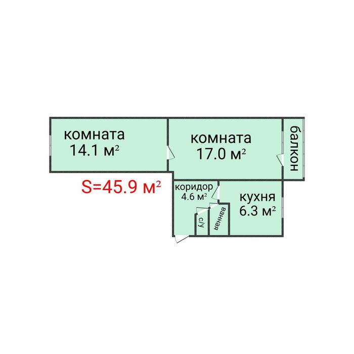 Двухкомнатная квартира. КСК.