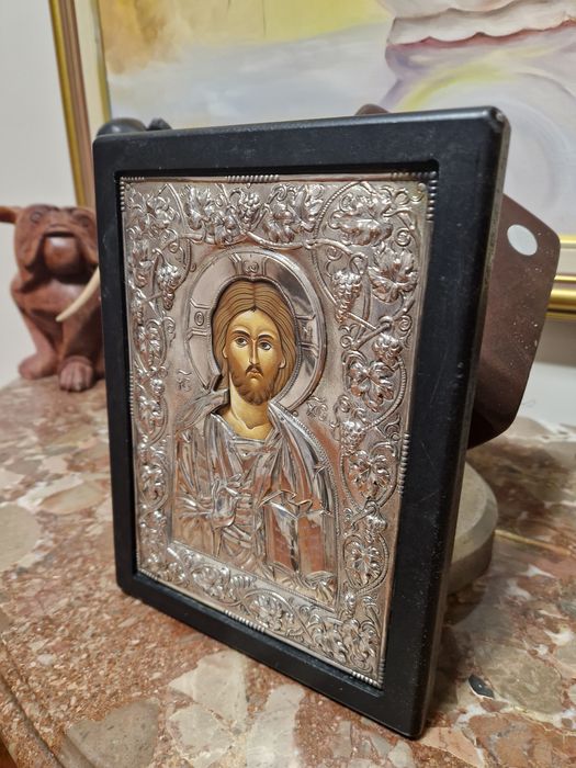 Прекрасна антикварна сребърна икона със сертификат