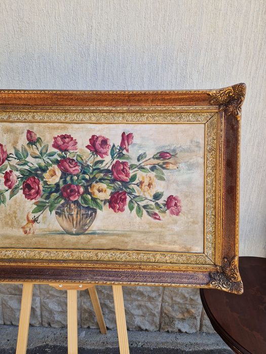 Натюрморт голям антикварен масло платно автор рамка