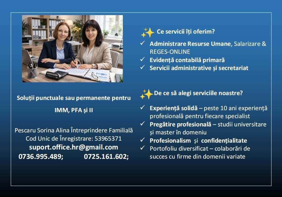 Servicii de  Evidență Contabilă, Resurse umane și Administrativ