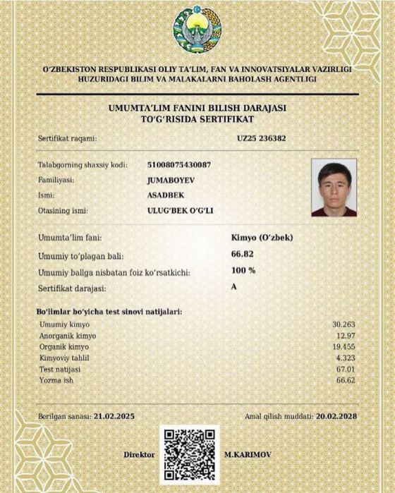 Biologiya va kimyo kursi òquv markazi