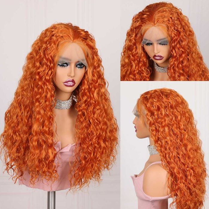 Оранжева къдрава дантелена перука 13*4*1