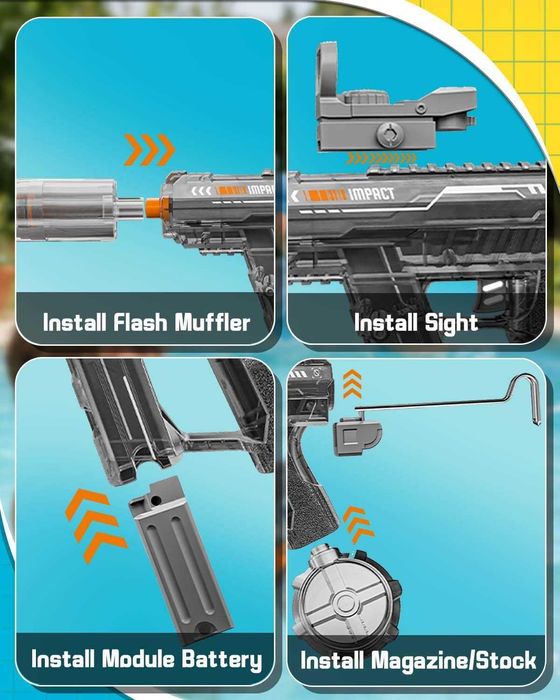 Pistol cu ​​apă electric (cu acumulator), pistol cu ​​apă automat cu lumini LED, rază de acțiune 6-8 m, Model UZI