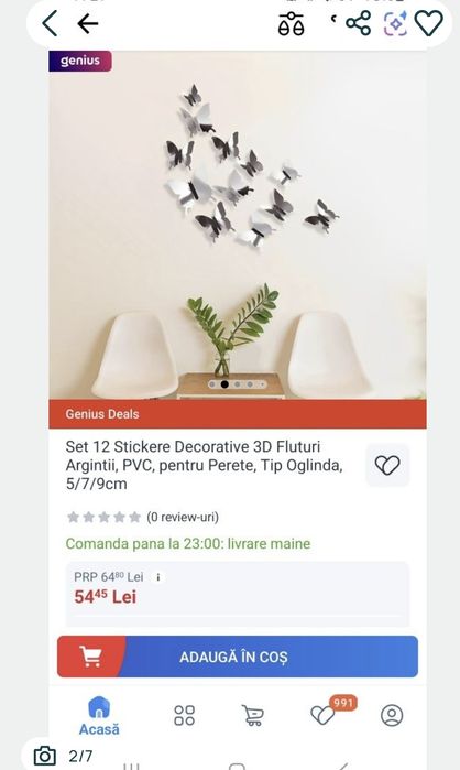 Fluturi decorativi care se lipesc, rezistenti din plastic