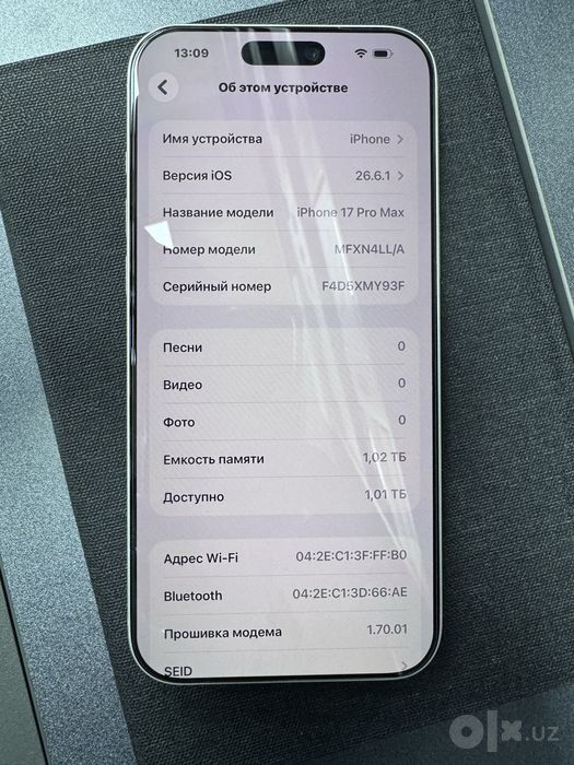 iPhone 17 Max Silver. 1Tb 100% 142 цикл