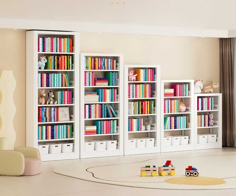 Нержавеющий металлический книжный шкаф с высокими прочными полками