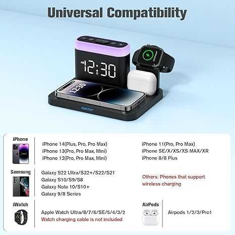 Докинг станция за зареждане за телефон  5 в 1  с будилник