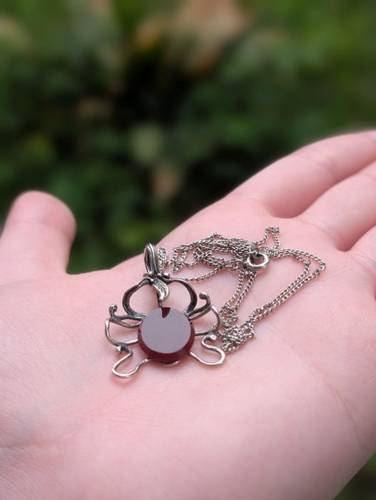 Vechi lant argint 835 cu pandantiv piatra carnelian argint 875