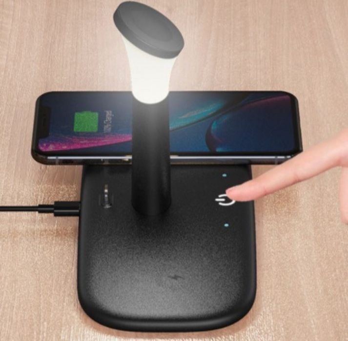 Безжично зарядно за мобилни устройства 3 в 1 + лампа