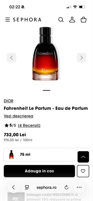 DIOR Fahrenheit Le Parfum 75ml, nou, model top nou, 100% original cu posibilitate verificare autenticitate in persoana