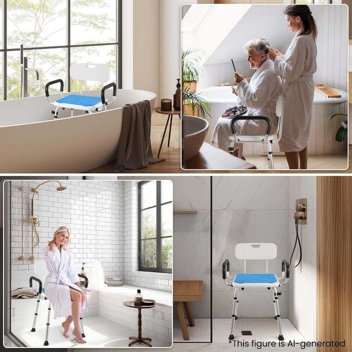 REDUS de la 550 RON, Scaun reglabil baie sau dus din aluminiu cu suport para dus, max 150kg, pt Seniori, Gravide sau Invalizi
