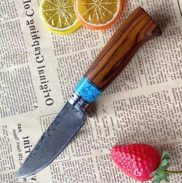 Cutit japonez, lama DAMASC, teaca piele imprimata