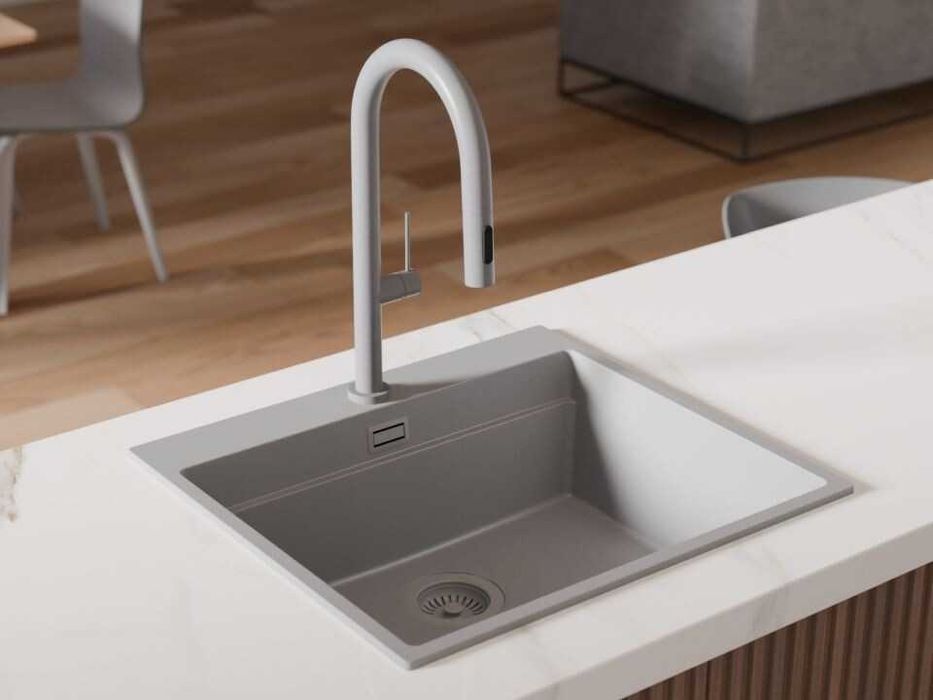 Сив смесител за кухня с изтегляща глава, 2 режима на струя - 9020