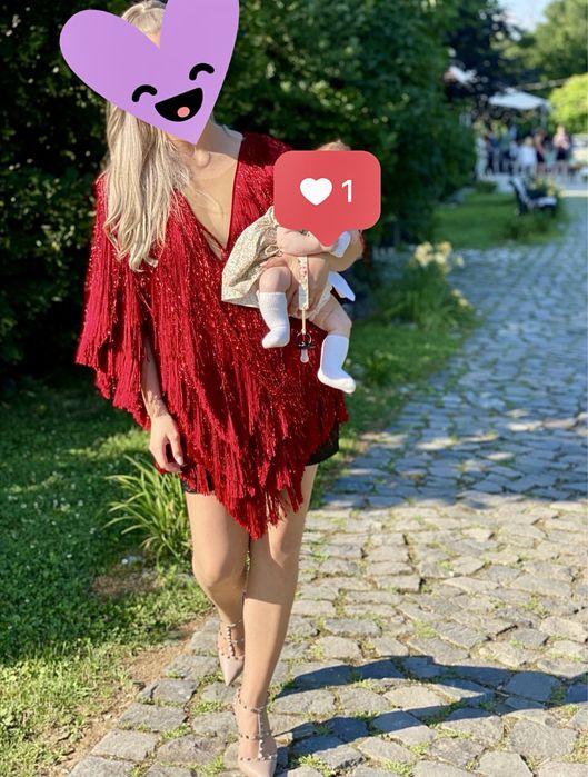 Salopetă MANURÌ, roșie cu franjuri