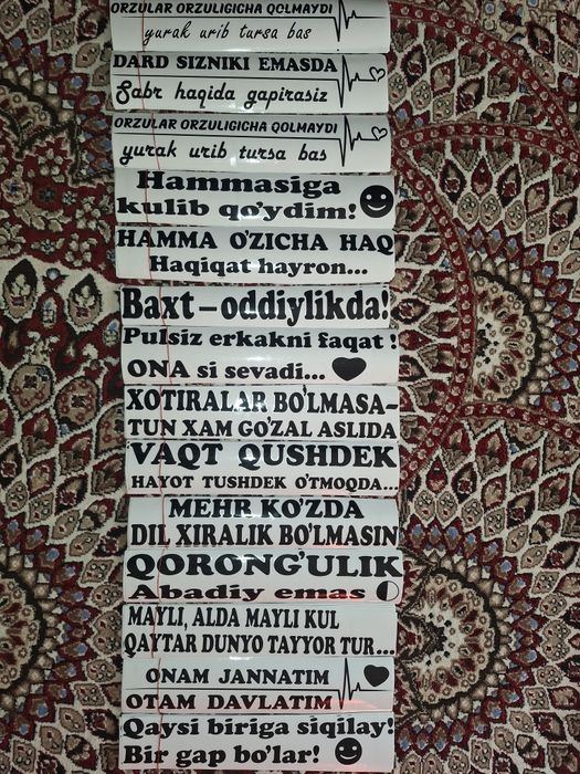 Avto nakleyka damas, va bowqa turdagi nakleykalar.