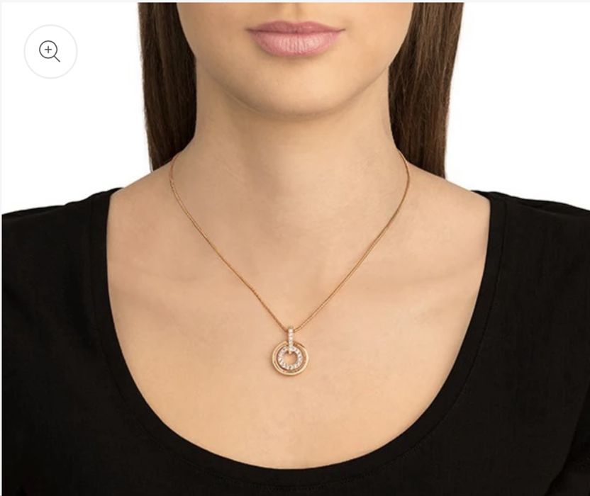 Lant cu pandantiv rotund Swarovski, nuanta rose gold, placat cu aur