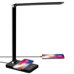 Lampă de birou LED prietenoasa cu ochii cu încărcare wireless de 10W și USB
