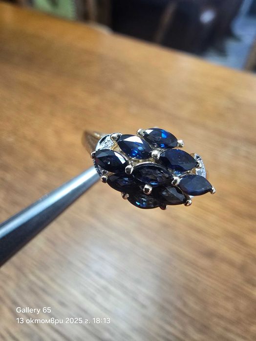 Дамски Златен Пръстен - Сапфири и Диаманти