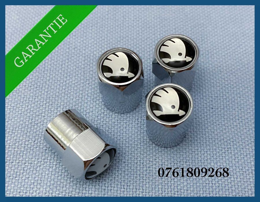 Set 4 capacele cromate valva / ventil roata Skoda (logo nou)
