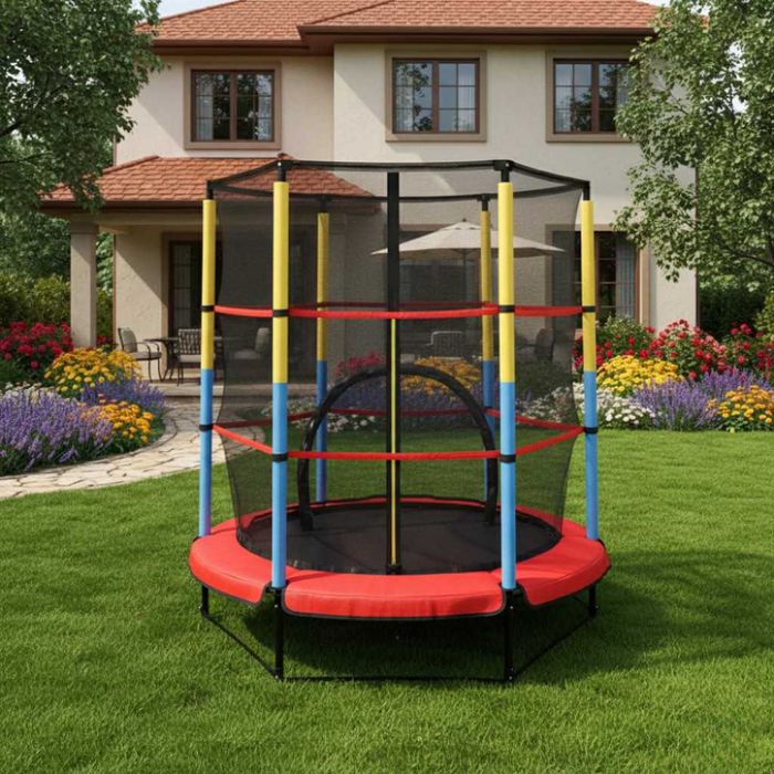 Детски Батут с вътрешна мрежа Byox - Hop, 4.5 FT, 140 cm, червен