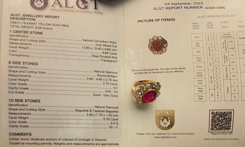 Inel din aur cu diamante si rubin natural de 6.84 Carat