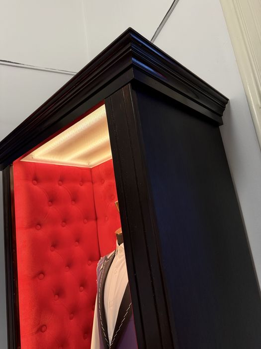 Vitrina de prezentare showroom cu tapiterie catifea si iluminare LED