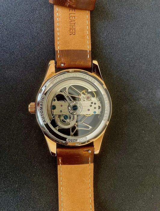 Flywheel Bridge Movement Automatic Mechanical Watch Rose Gold Red