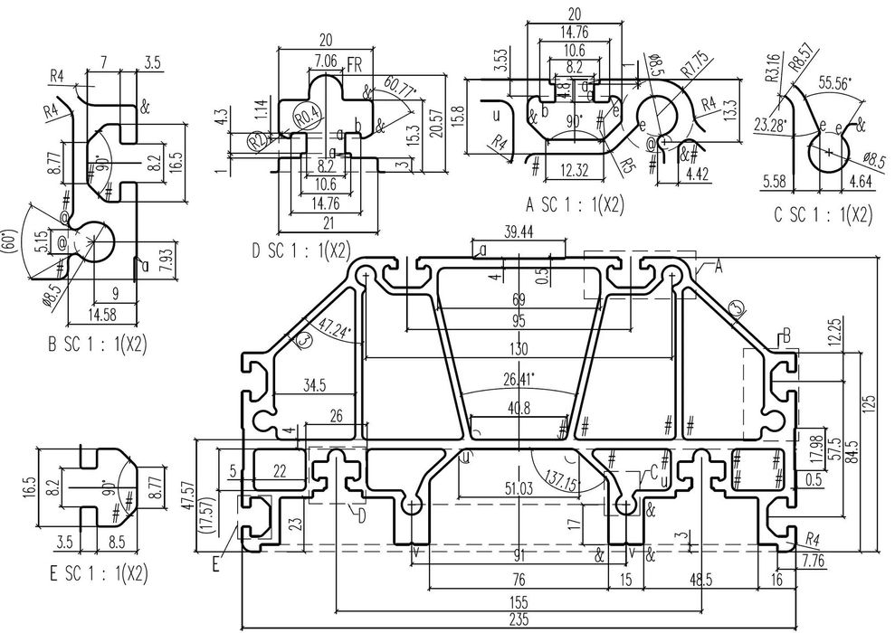 CNC-X-ос-Тежък-Алуминиев профил 235×125