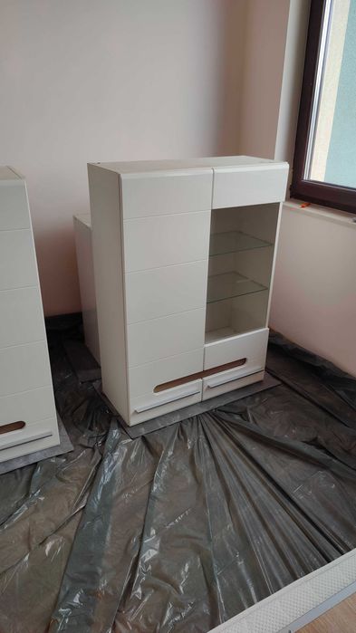 Комплект 4 бр. MDF салонни мебели за хол - бял гланц