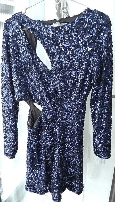 Zara Rochie de festivitate albastra (de seara), cu paiete, maneca lunga & captuseala, spatele gol