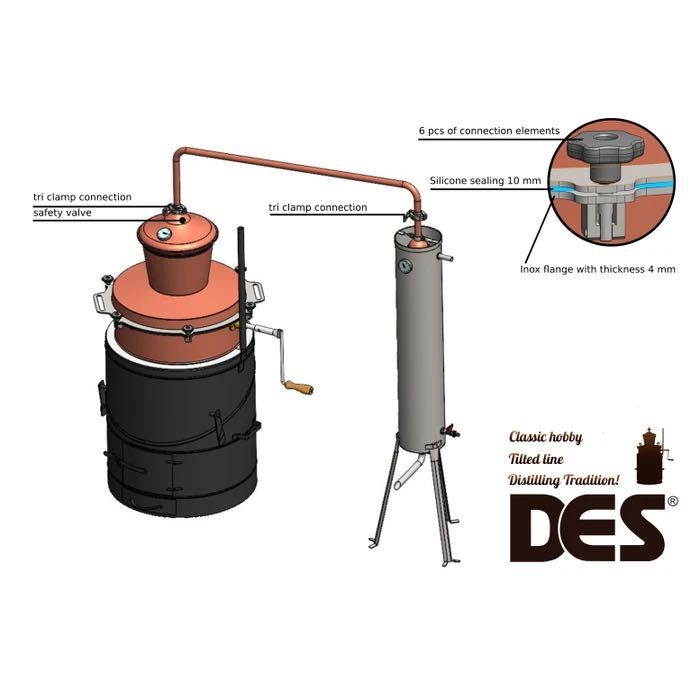 Cazan tuica de cupru, basculant, cu amestecator - Sistem complet
