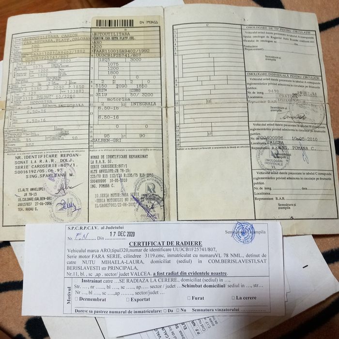 Acte aroi camionetă  320