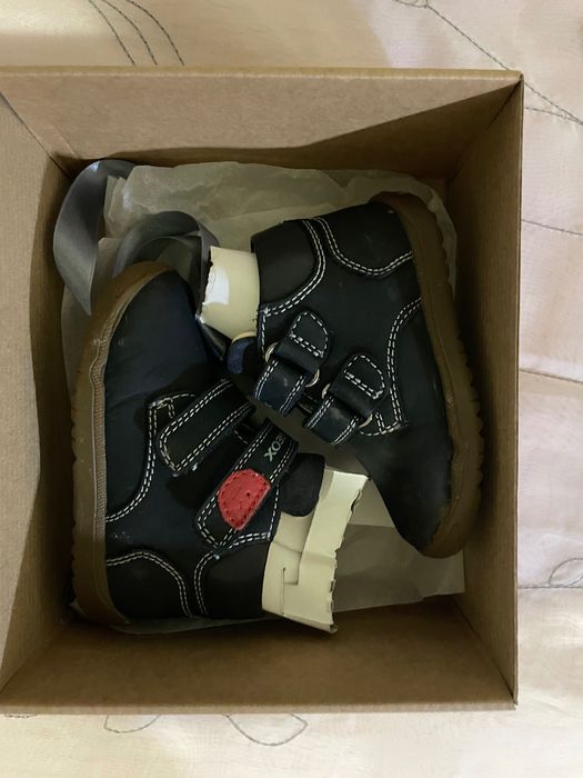 Geox - Ghete de piele cu velcro, Negru, 19 EU, stare buna