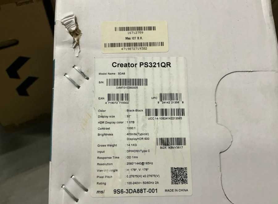 MSI Creator PS321QR monitor profesional 32" WQHD Adobe RGB 99%