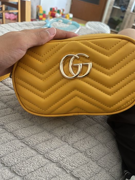 Gucci GG Marmont Mini Camera Bag in Marigold Yellow Matelassé Calfski
