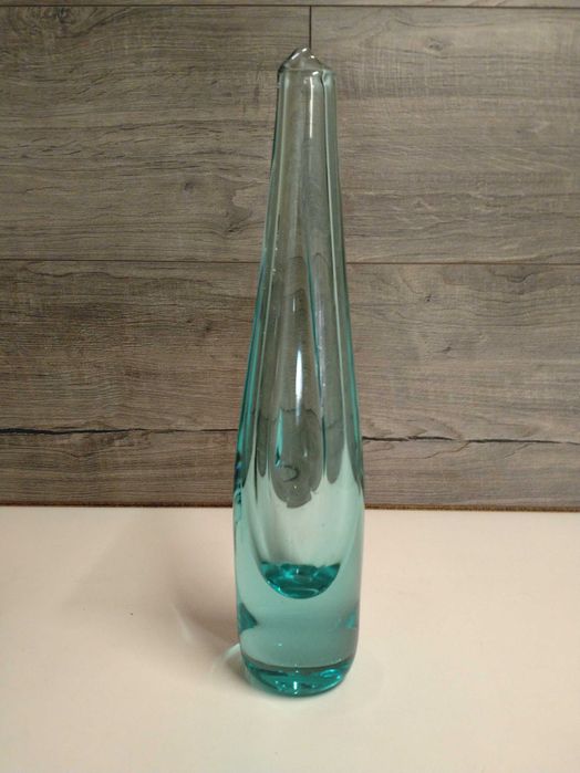 Голяма арт стъклена ваза 34 см – масивно стъкло, 70-те