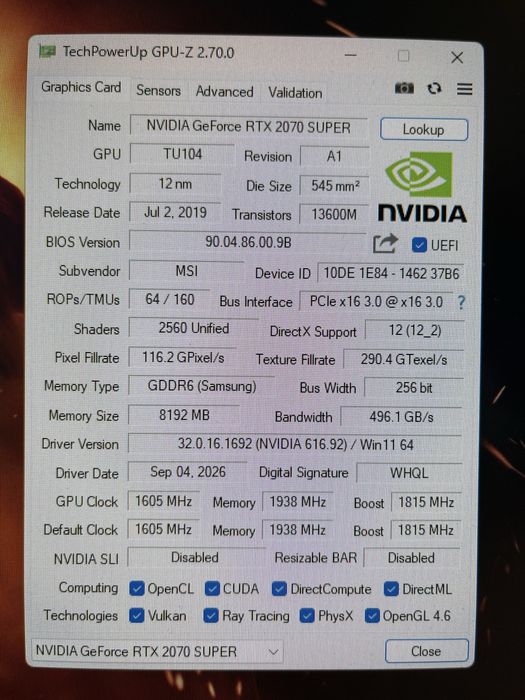 MSI GeForce RTX 2070 Super Gaming X Trio