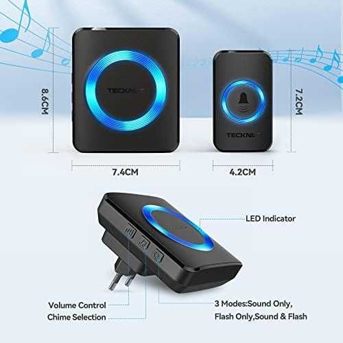 TECKNET безжичен звънец 400 м с 60 мелодии водоустойчив