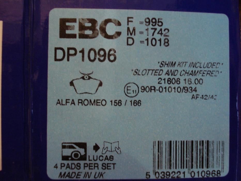 Накладки задни за Алфа Ромео за диск 276 мм.-Eicher и за 251мм.-EBC