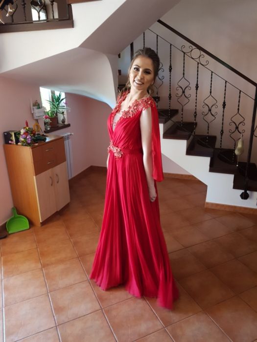 Rochie lunga matase cu pliseuri